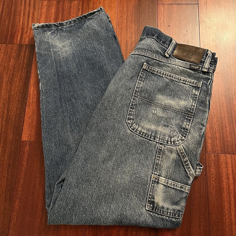 Wrangler Jeans Men 36x32 Carpenter Workwear Gorpcore Denim Faded Medium Wash